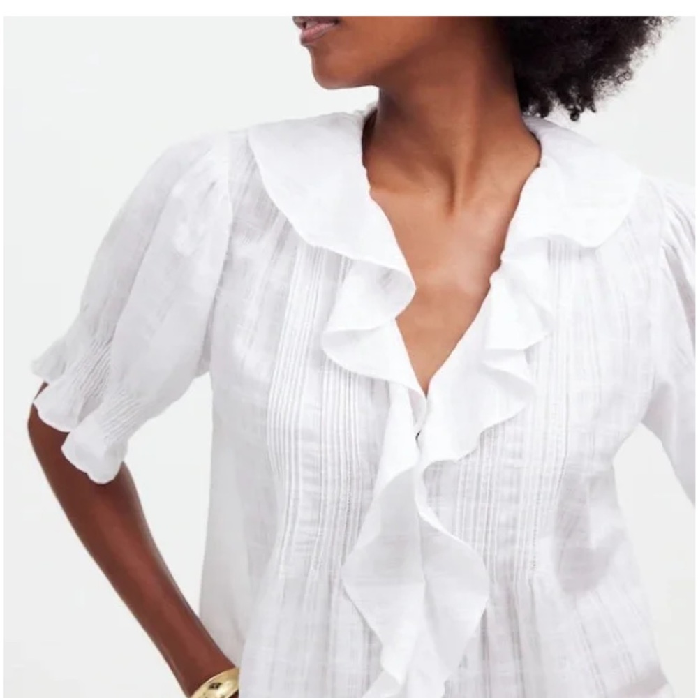 White Cotton Ruffled Blouse